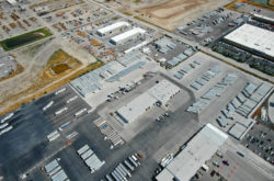 Aerial View of a large trucking facility.